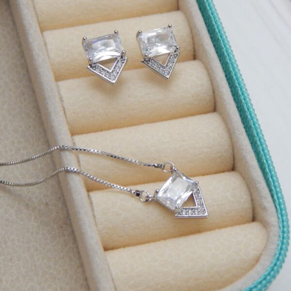 Radiant Prism Silver Finish Pendant Set with Earrings – Royal Reflection DS