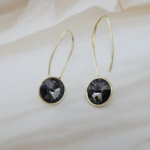 Radiant Solitaire Crystal Danglers in Midnight Black Stone with Gold Finish – Royal Reflection DS