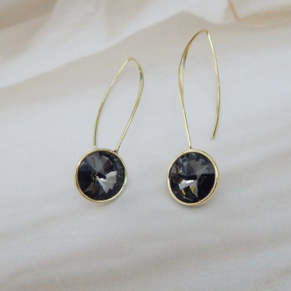Radiant Solitaire Crystal Danglers in Midnight Black Stone with Gold Finish – Royal Reflection DS