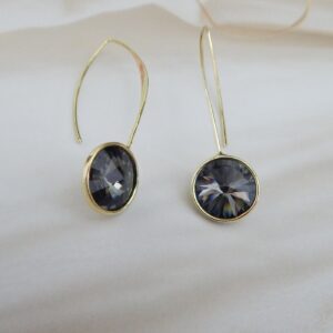 Radiant Solitaire Crystal Danglers in Midnight Black Stone with Gold Finish – Royal Reflection DS