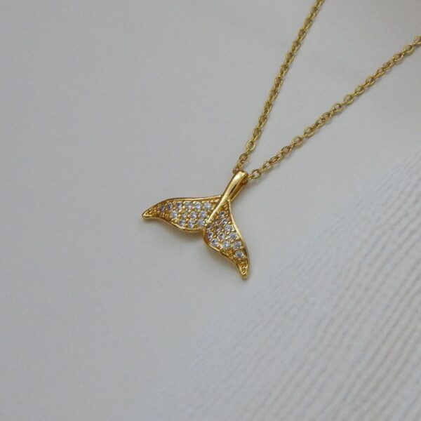 Shimmer Whale Tail Gold Necklace with Sparkling CZ Embellishments – Royal Reflection DS