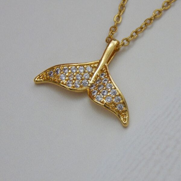Shimmer Whale Tail Gold Necklace with Sparkling CZ Embellishments – Royal Reflection DS