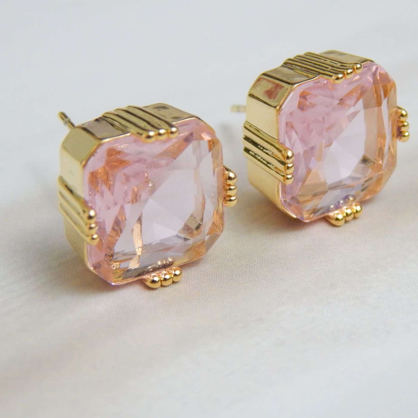 Square Glow Tops Earrings – Blush Pink Crystal – Royal Reflection DS