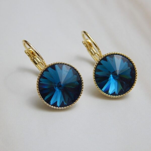 Sunburst Round Drop Earrings in Blue with Gold Plating – Royal Reflection DS