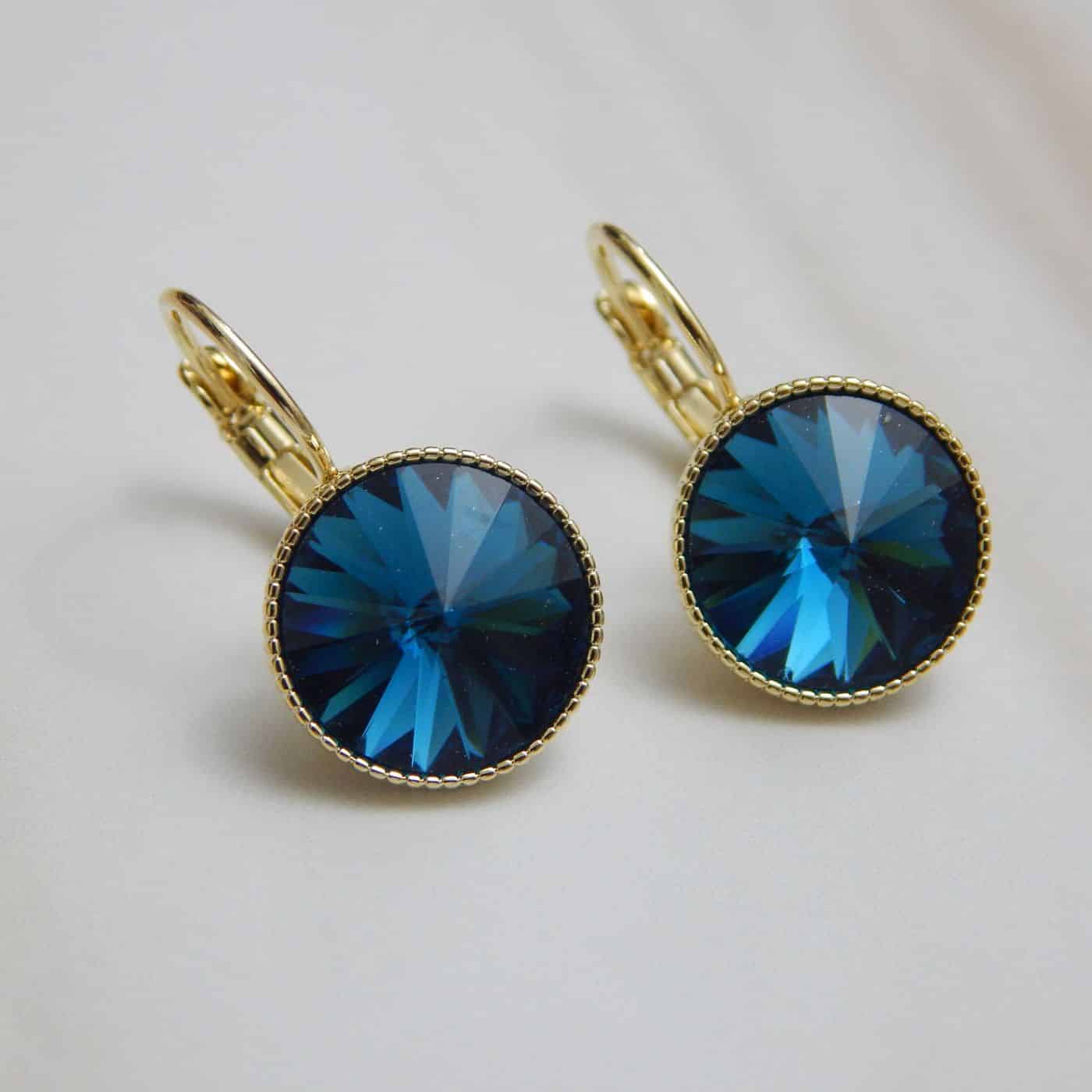 Sunburst Round Drop Earrings in Blue with Gold Plating – Royal Reflection DS