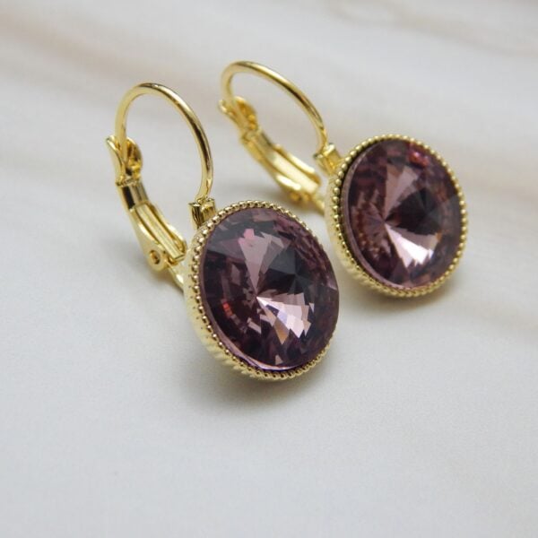Sunburst Round Drop Earrings in Mauve Purple with Gold Plating – Royal Reflection DS