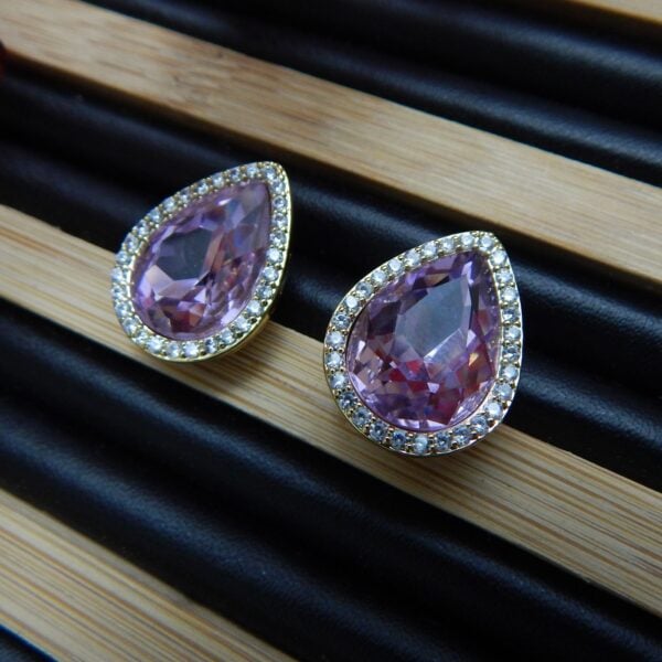 Navratri Purple Jewellery - Royal Reflection DS Purple Variant: Elegant Purple Teardrop Crystal Tops with Sparkling Stone Border – Royal Reflection DS