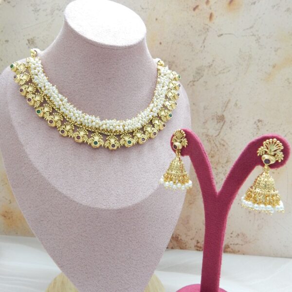 Pearl Temple Bloom Necklace Displayed on Stand – Royal Reflection DS