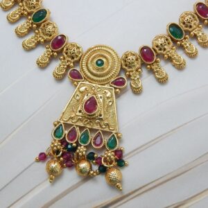 Close-up of Triangular Drop Pendant with Multicolor Beads – Royal Reflection DS