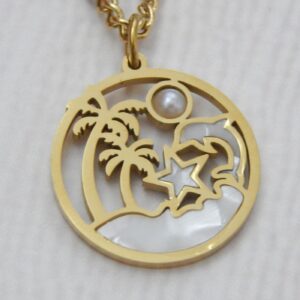 Tropical Dream Gold Necklace with Dolphin and Palm Tree Pendant – Royal Reflection DS