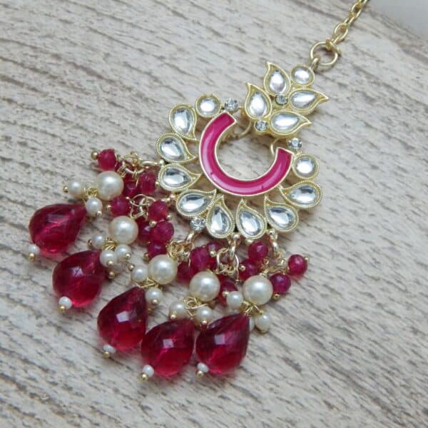 Anarkali Kundan Set-maroon maang