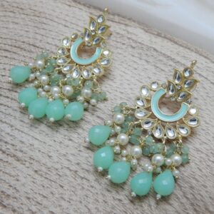 Anarkali Kundan Set-mint earrings