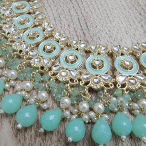 Anarkali Kundan Set-mint neck zoom