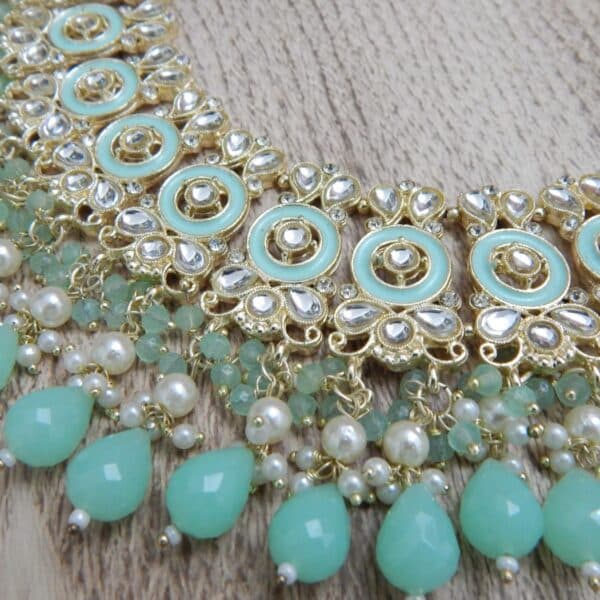 Anarkali Kundan Set-mint neck zoom