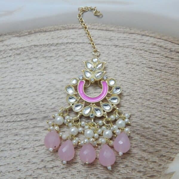Anarkali Kundan Set-pink maang