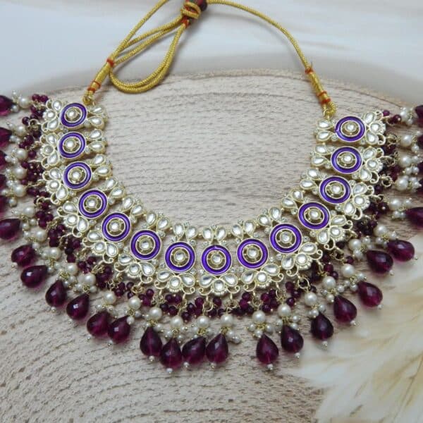Anarkali Kundan Set-wine necklace