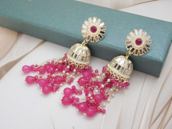 Darpan Jhumka Set-dark pink h