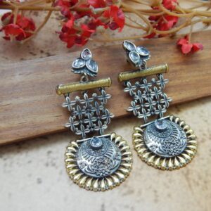 Dual-Tone Statement Jaali Drop Earrings side