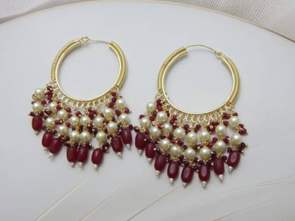 Elegant Crystal Dangler Jhumka Hoops-brown