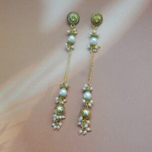 Elegant Pearl & Gold Toned Danglers