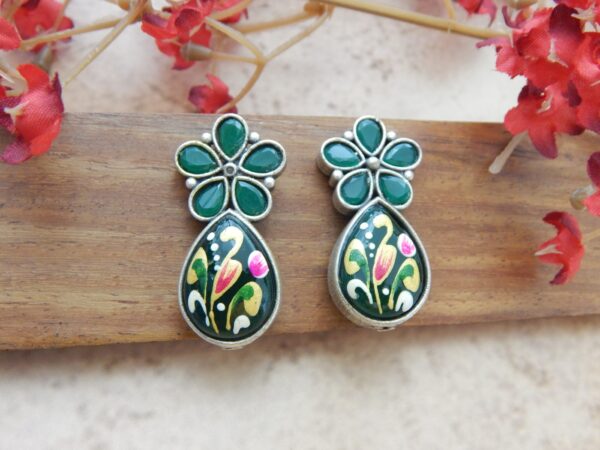Floral Stone Drop Earrings-green