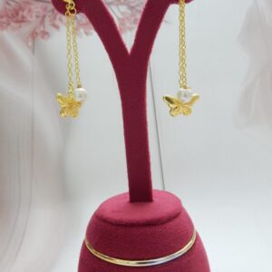 Gold Butterfly & Pearl Chain Drop Earrings stand