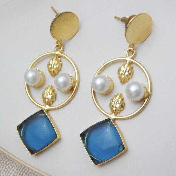 Gold Pearl Circle & Square Stone - Blue