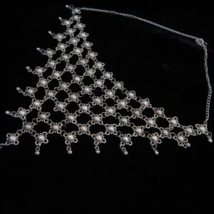 Wide German Silver choker necklace with mesh/net pattern of small oxidized floral links