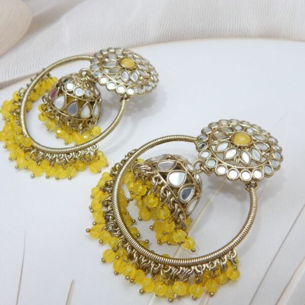Navratri Yellow Jewellery - Royal Reflection DS Noor Hoop Jhumka yellow - Royal Reflection DS