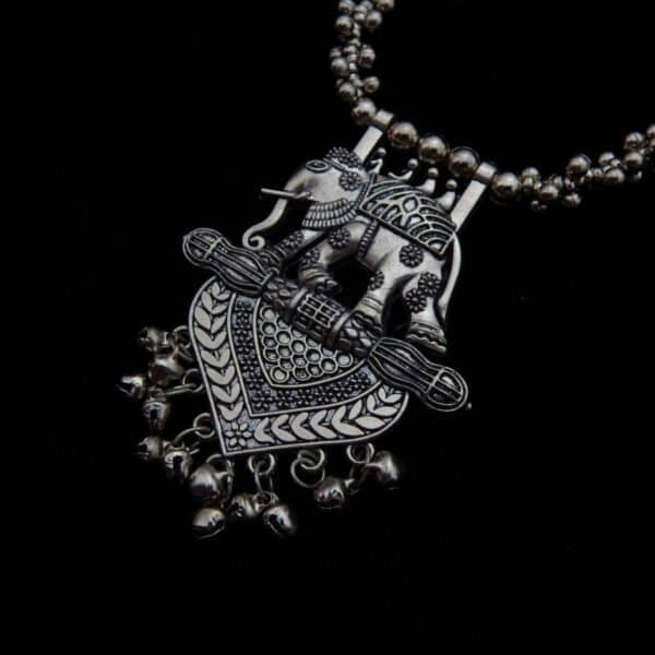 zoom of Long ghungroo beaded necklace with elephant pendant