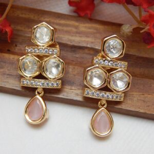 Tarana Kundan Set -pink earrings