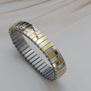 Front view of dual-tone silver and gold stretch kada – Arjan Anti-Tarnish Bracelet