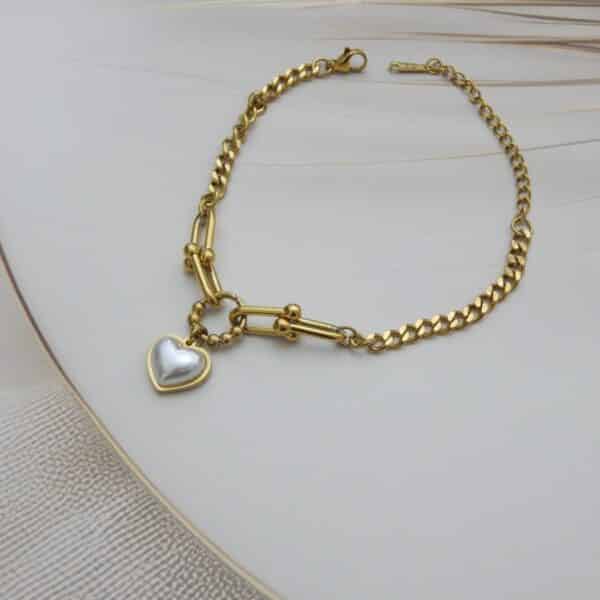 Anti-tarnish gold bracelet with pearl heart charm – Hridaya Heart Bracelet.