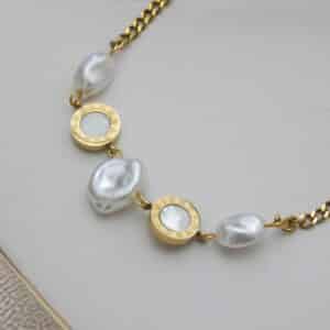 Anti-tarnish gold bracelet with pearls and Roman numeral charms – Roma Pearl Charm Bracelet.