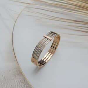 Triple-layer crystal rose gold love bangle – anti-tarnish women’s bracelet