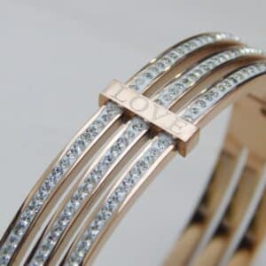 Rose gold crystal-studded LOVE bracelet – Saanvi Love Kada Bracelet.