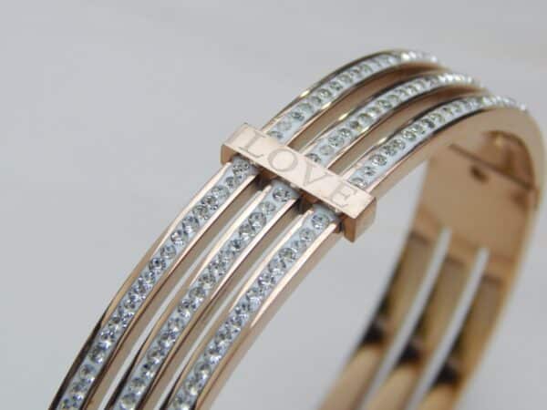 Rose gold crystal-studded LOVE bracelet – Saanvi Love Kada Bracelet.