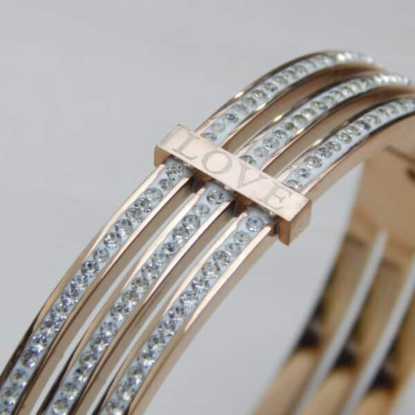 Rose gold crystal-studded LOVE bracelet – Saanvi Love Kada Bracelet.