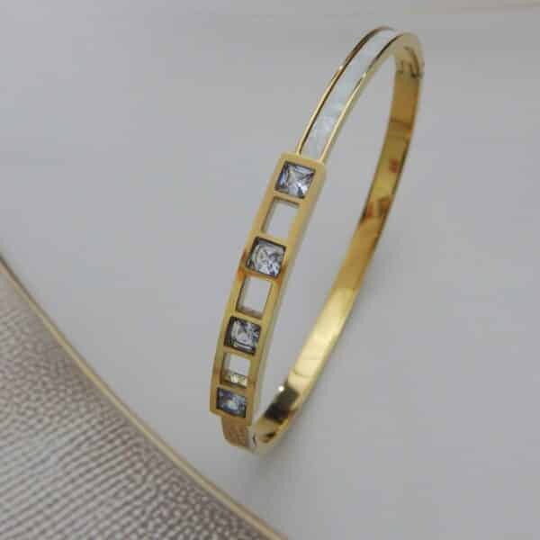 Gold kada with square-cut crystal stones – Samaira Square Stone Kada