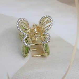 Green butterfly hair claw with sparkling stones – Royal Reflection Dazzling Studio.