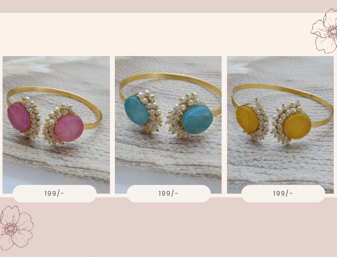 Home - Royal Reflection DS pearl stone open cuff bracelet