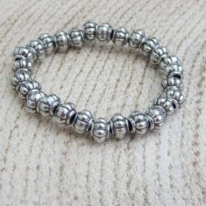 Small scalloped bead bracelet from dual tone oxidised bracelet set — silver finish with disc spacers