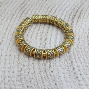 Antique gold engraved disc bracelet from dual tone oxidised bracelet set — geometric floral pattern
