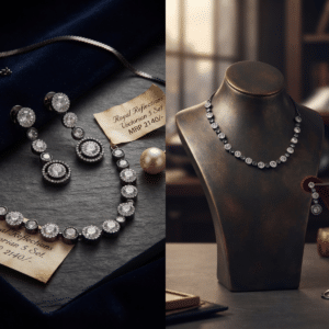 Victorian halo necklace set with graduated American diamond stones and matching drop earrings