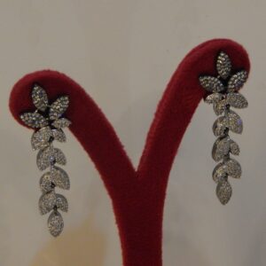 Victorian floral necklace set with pave-set American diamond clusters and matching leaf drop earrings