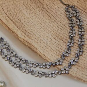 Victorian floral necklace set with pave-set American diamond clusters and matching leaf drop earrings