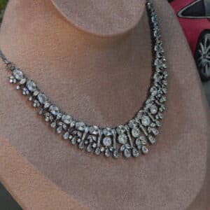 Victorian fringe necklace set with cascading American diamond stones and matching drop earrings