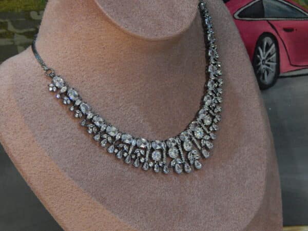 Victorian fringe necklace set with cascading American diamond stones and matching drop earrings