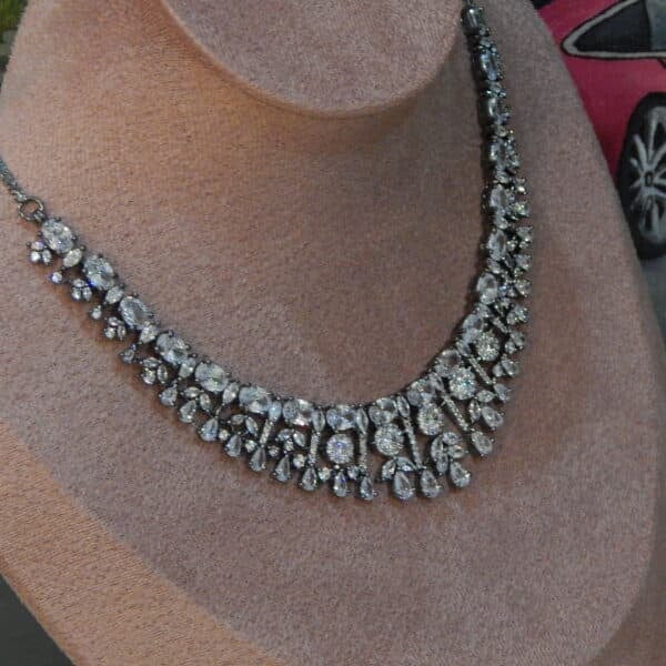 Victorian fringe necklace set with cascading American diamond stones and matching drop earrings